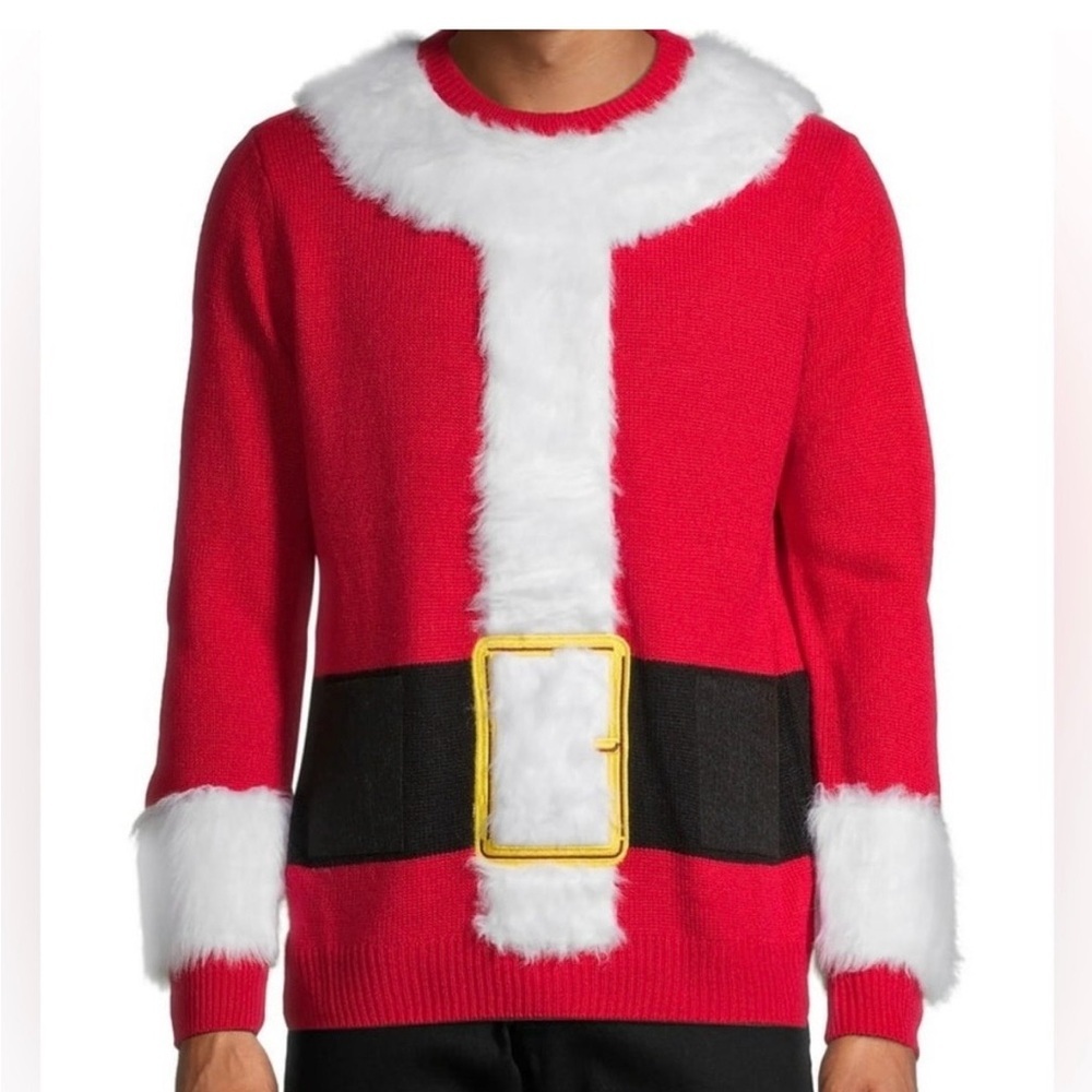Men's Festive Red Santa Sweater actually holds a 6pack around the belt.